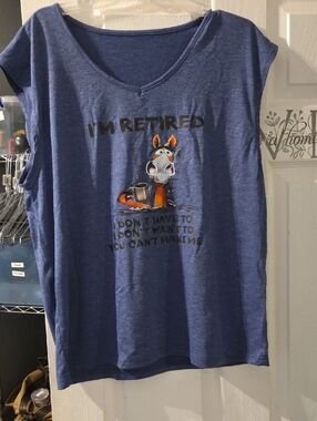 Blue Graphic Sleeveless Tee "I'm Retired"